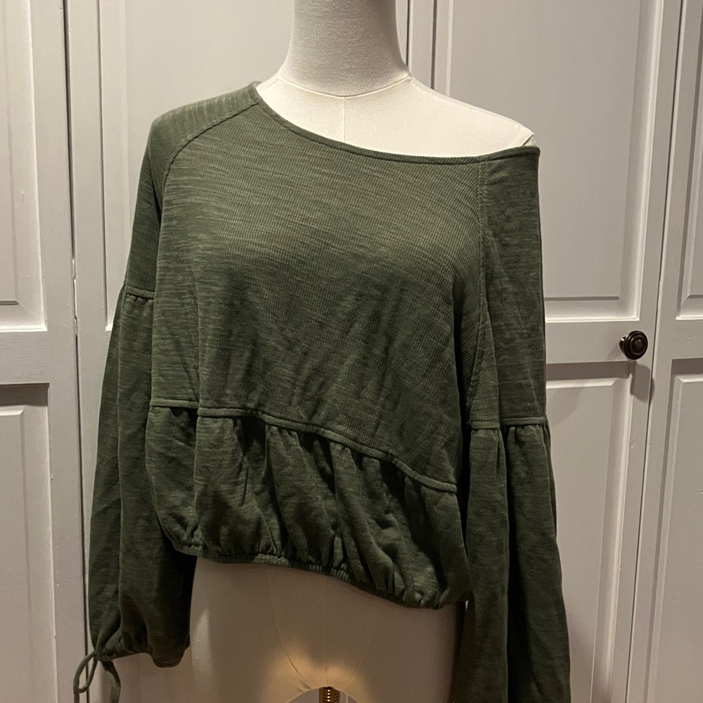 Aerie Olive Green Off-Shoulder Sweatshirt